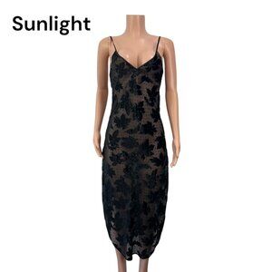 Vintage Morgan Taylor Black Sheer Slip Dress SZ S Velvet Floral By Fantasies